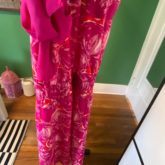 Adorable & Versatile Magenta Pink 🌸Floral Strapless Neck Tie Tory Burch Dress - Picture 12 of 15